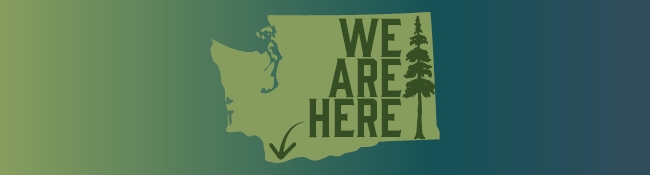 WA State with "We are here" and an arrow pointing to Vancouver, WA